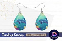 Cartoon dolphin underwater with Teardrop Earring PNG Product Image 1