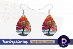 Watercolor autumn tree lakeside Teardrop Earring PNG Product Image 1