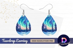 Watercolor northern lights with winter Teardrop Earring PNG Product Image 1