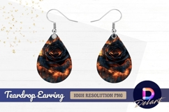Fiery black rose on dark wood Teardrop Earring PNG Product Image 1
