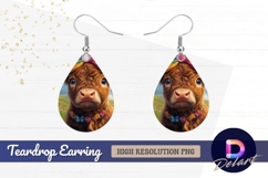Cute cow with rainbow bow Teardrop Earring PNG Product Image 1