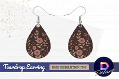 Floral pattern brown background Teardrop Earring PNG Product Image 1