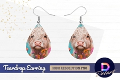 Whimsical highland cow portrait in Teardrop Earring PNG Product Image 1