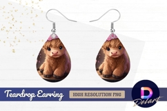 Adorable highland calf wearing floral Teardrop Earring PNG Product Image 1