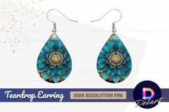 Teal and gold ornate flower Teardrop Earring PNG Product Image 1