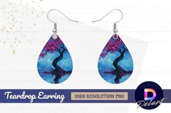 Pink blossom tree reflection art Teardrop Earring PNG Product Image 1