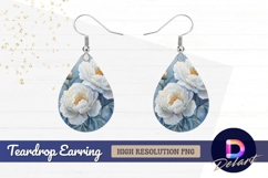 White peonies floral watercolor Teardrop Earring PNG Product Image 1