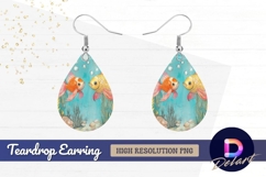 Whimsical goldfish underwater scene Teardrop Earring PNG Product Image 1