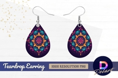 Vibrant colorful detailed mandala art Teardrop Earring PNG Product Image 1