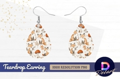 Foxes mushrooms and leaves Teardrop Earring PNG Product Image 1