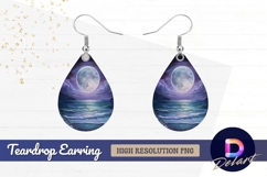 Moonlit ocean dreamscape in floral Teardrop Earring PNG Product Image 1
