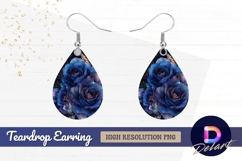 Blue roses and butterflies on dark Teardrop Earring PNG Product Image 1