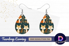 Cute cartoon foxes with mushrooms Teardrop Earring PNG Product Image 1