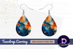 Floral abstract art blue and orange Teardrop Earring PNG Product Image 1