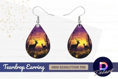 Deer family silhouette at sunset in Teardrop Earring PNG Product Image 1