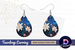 Dreamy nightscape with flowers and Teardrop Earring PNG Product Image 1
