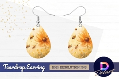 Bees flying around flowers in summer Teardrop Earring PNG Product Image 1