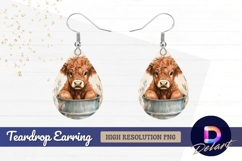 Highland cow calf in a bucket Teardrop Earring PNG Product Image 1