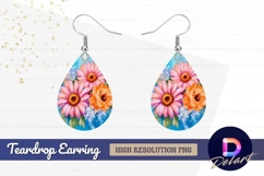 Colorful floral painting with vibrant Teardrop Earring PNG Product Image 1