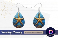 Golden starfish underwater textured Teardrop Earring PNG Product Image 1