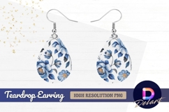 Blue floral pattern teardrop earring png Product Image 1