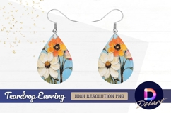 Impasto floral oil painting with blue Teardrop Earring PNG Product Image 1