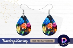 Colorful roses oil painting floral Teardrop Earring PNG Product Image 1
