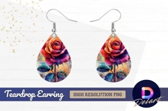 Colorful watercolor rose with leaves Teardrop Earring PNG Product Image 1