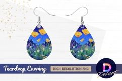 Poppies and daisies artistic floral oil Teardrop Earring PNG Product Image 1