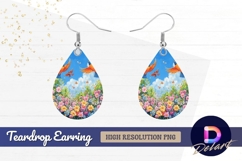 Birds flying above colorful flower Teardrop Earring PNG Product Image 1