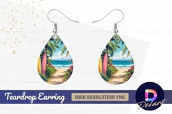 Tropical beach scene with surfboards Teardrop Earring PNG Product Image 1