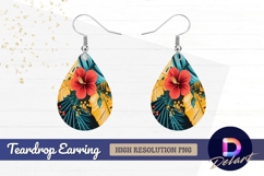 Vibrant tropical foliage with hibiscus Teardrop Earring PNG Product Image 1