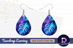 Neon monstera and palm leaves Teardrop Earring PNG Product Image 1