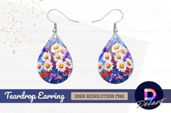 Watercolor painting of daisies and Teardrop Earring PNG Product Image 1