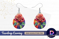 Watercolor rose on colorful background Teardrop Earring PNG Product Image 1
