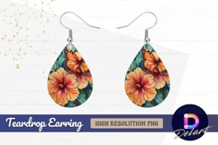 Watercolor butterfly and hibiscus Teardrop Earring PNG Product Image 1