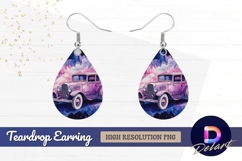 Watercolor vintage car with galaxy Teardrop Earring PNG Product Image 1