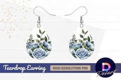 Blue watercolor floral bouquet on Teardrop Earring PNG Product Image 1