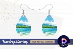 Watercolor seascape painting of coastal Teardrop Earring PNG Product Image 1