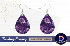 Purple roses floral pattern Teardrop Earring PNG Product Image 1