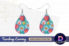 Colorful flowers paper cut style Teardrop Earring PNG Product Image 1