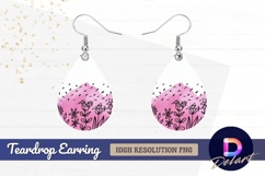 Pink watercolor flower field with doodle border Teardrop Ear Product Image 1