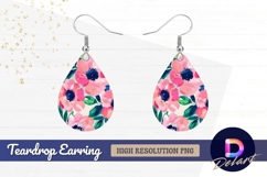Pink floral pattern with Teardrop Earring PNG Product Image 1