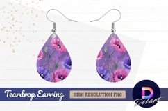 Purple and pink poppy flower Teardrop Earring PNG Product Image 1