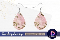Pink rose floral frame on textured Teardrop Earring PNG Product Image 1