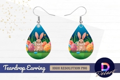 Cute easter bunny with colorful eggs Teardrop Earring PNG Product Image 1