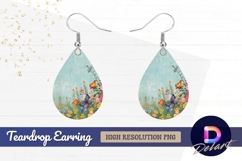 Floral garden with butterflies Teardrop Earring PNG Product Image 1