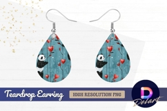 Pandas with heart flowers valentines Teardrop Earring PNG Product Image 1