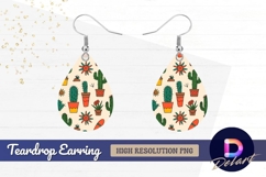 Cactus pattern with flowers and Teardrop Earring PNG Product Image 1