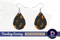 Spooky halloween houses moon background Teardrop Earring PNG Product Image 1